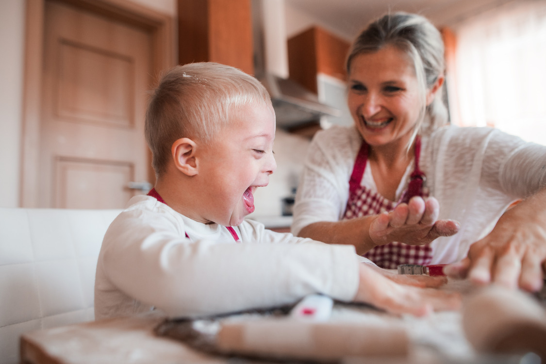 A mother baking with her baby in their Burtonsville, MD home.